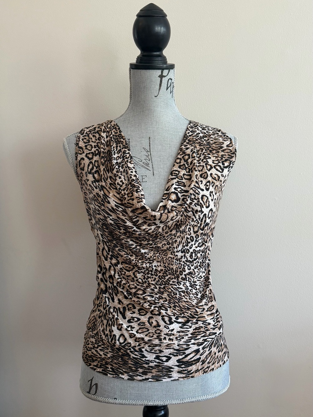 Leopard Print Cowl Neck Lace Back Top | Boutique XS